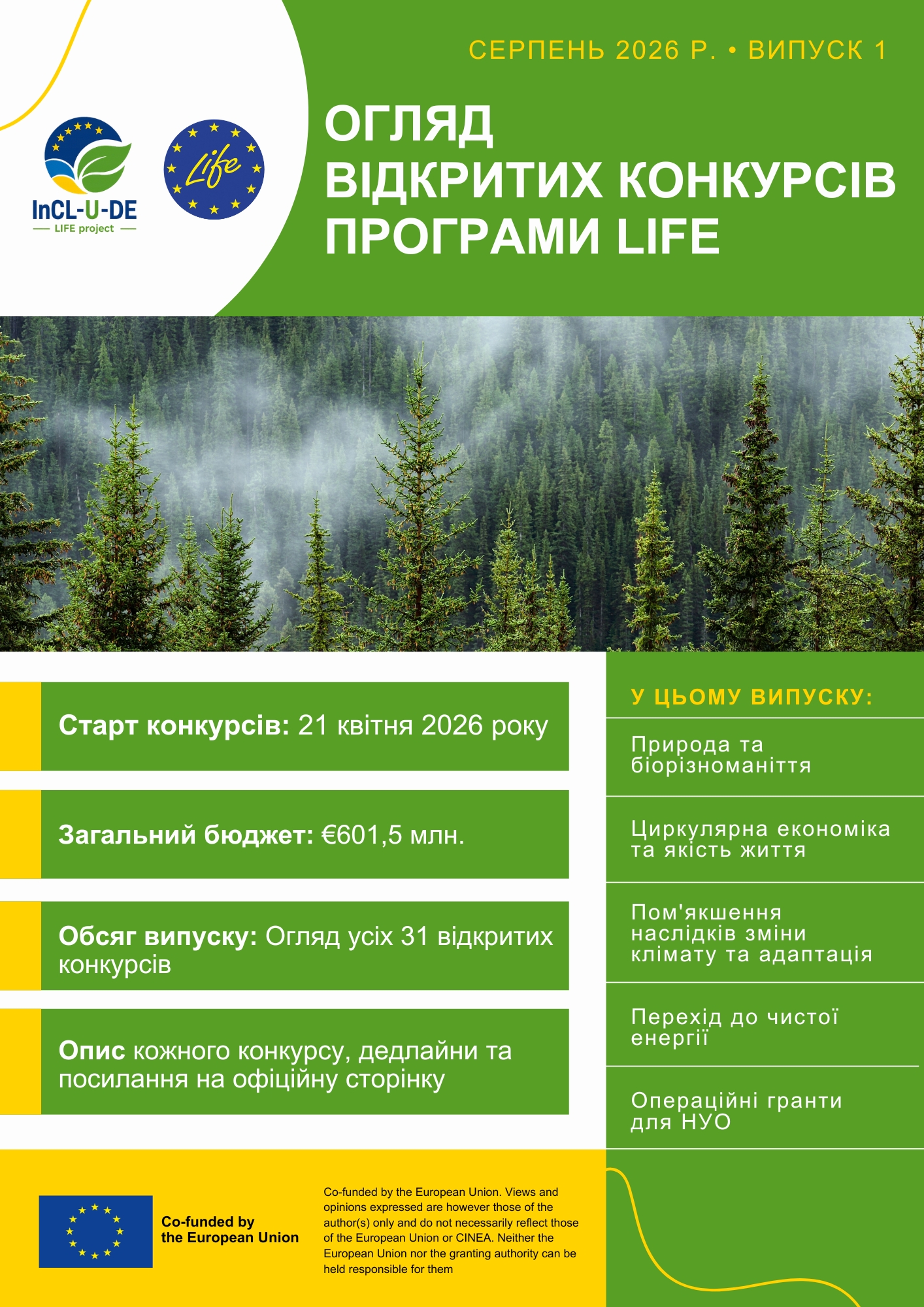 Cover of the InCL-U-DE bulletin: overview of open LIFE Programme calls 2026