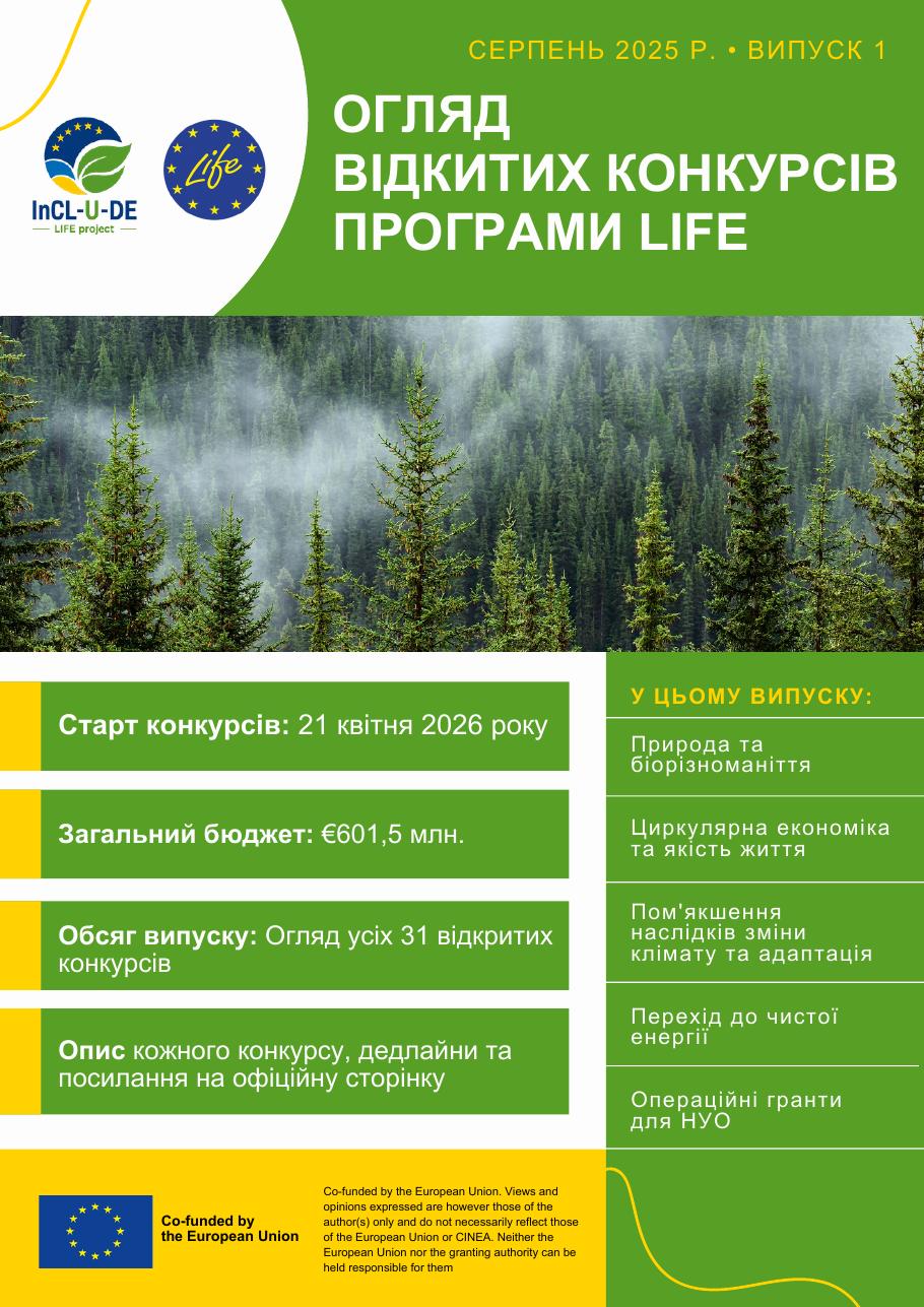 Обкладинка бюлетеня «Огляд відкритих конкурсів програми LIFE»